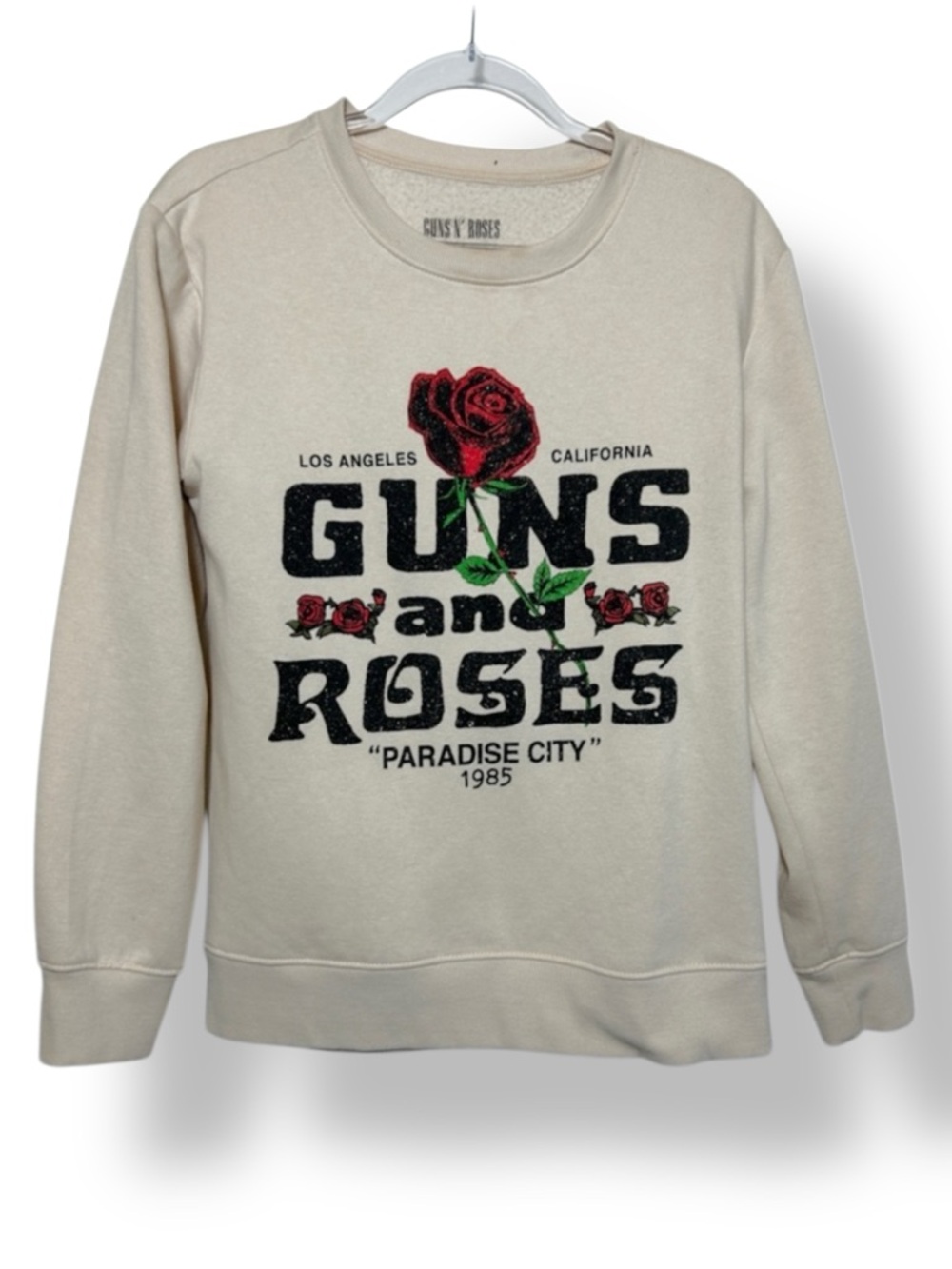 Guns N' Roses Graphic Sweatshirt Crew Cream Paradise City Rock Band Tour Medium